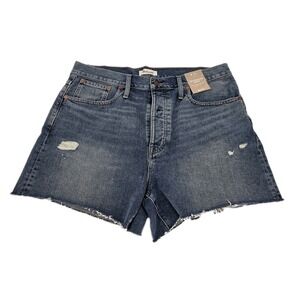 Madewell Dadjean Jean Short Womens 31 Raw Hem Medium Wash Distressed Blue Denim